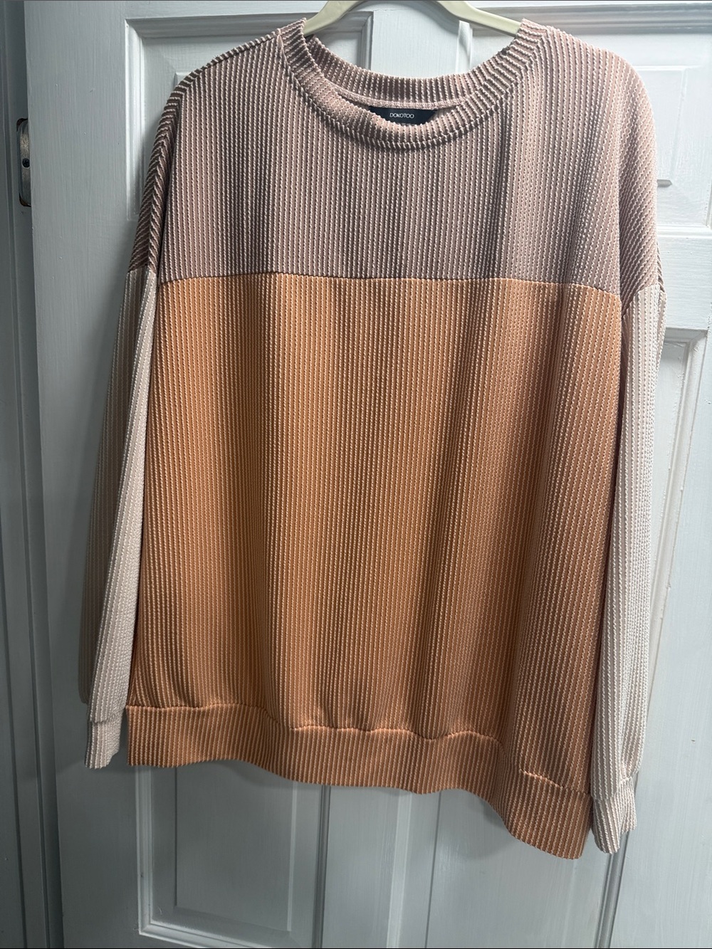 Colorblock Crewneck Sweater - Peach/Taupe by Unknown